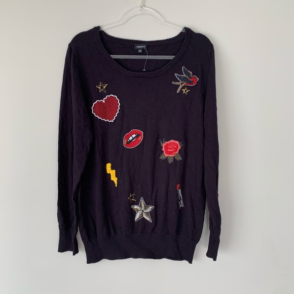 SOLD Torrid Embelllished Patches Pullover Sweater - Picture 3 of 8